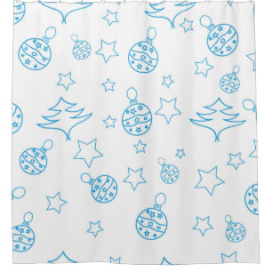 Cortina De Ducha Árbol de Navidad, estrellas y bolas - simple sin c