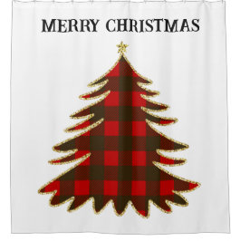 Cortina De Ducha Árbol de Navidad Purpurina de búfalo y dorado