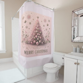 Cortina De Ducha Árbol de Navidad Rosa Feliz Navidad