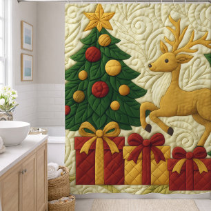 Cortina De Ducha Árbol de Navidad Tema Reno Regalos Aspecto Acolcha