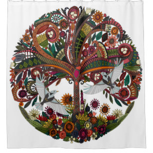 Cortina De Ducha árbol de vida blanco