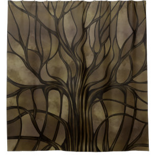 Cortina De Ducha Árbol místico de vida Mosaico Sepia dorada