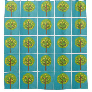 Cortina De Ducha Árbol verde con las hojas del amarillo de