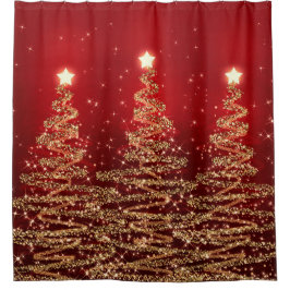 Cortina De Ducha Árboles chispeantes del navidad elegante rojos