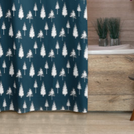Cortina De Ducha Árboles de invierno azul de la marina