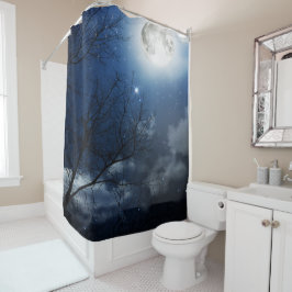 Cortina De Ducha Árboles del cielo nocturno Luna y estrellas