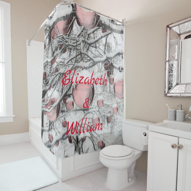 Cortina De Ducha Árboles nevados con adornos dibujando (In situ)