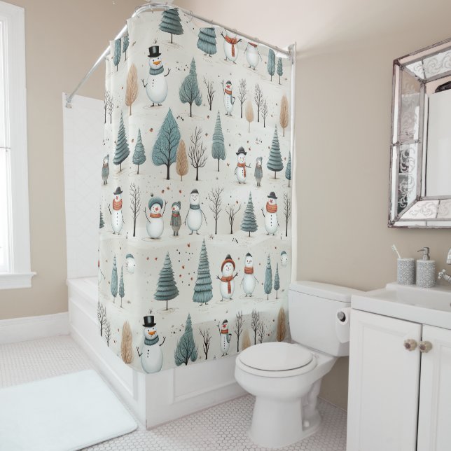 Cortina De Ducha Árboles y snowman (In situ)