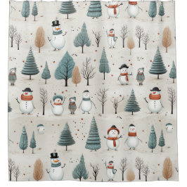 Cortina De Ducha Árboles y snowman