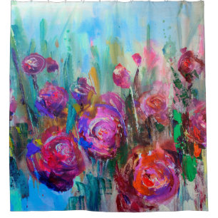 Cortina De Ducha Arbusto de flores de peones, pinturas modernas, ac