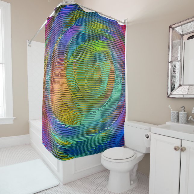 Cortina De Ducha Arcoiris espiral con alivio y tiras desordenadas (In situ)