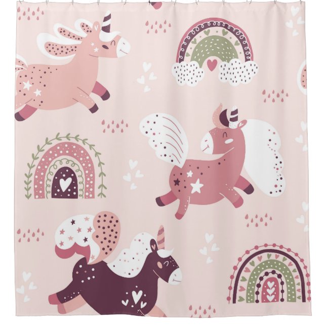 Cortina De Ducha Arcos de lluvia de Unicornios: Pastel de fondo mág (Anverso)