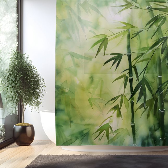 Cortina De Ducha Armonía de Bambu Zen con Acuarela (Subido por el creador)