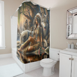 Cortina De Ducha Armonía de la naturaleza: un nativo indio y sus lo