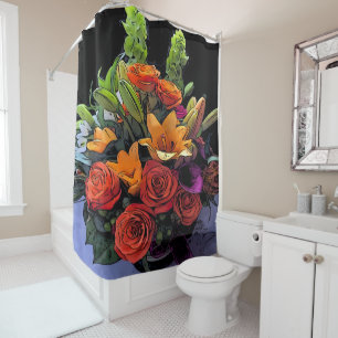 Cortina De Ducha Arreglo floral Artsy Naranja