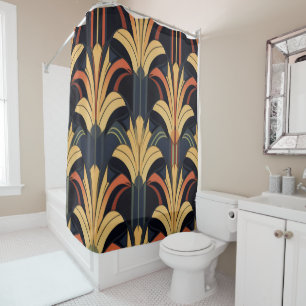 Cortina De Ducha Art Deco Elegante Oro Rojo Negro
