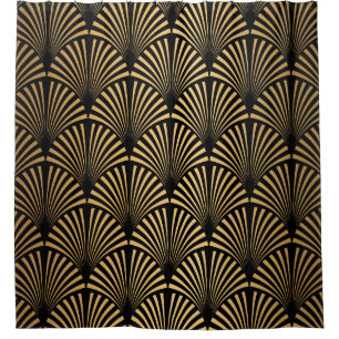 Cortina De Ducha Art Deco: Escala de oro negro.