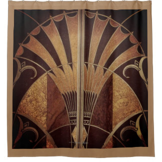 CORTINA DE DUCHA ART DECO FAN INLAID WOODWORK SHOWER CURTAIN