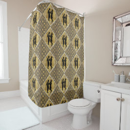 Cortina De Ducha Art Deco Gran Gatsby Black Gold Flapper Pareja