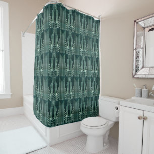 Cortina De Ducha Art Deco, Green, black, Pattern, art nouveau, vint