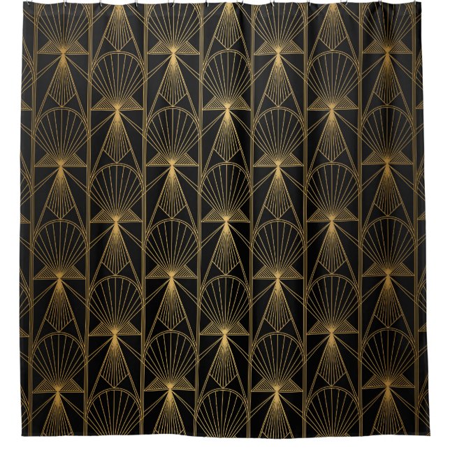 Cortina De Ducha Art Deco metálico: Lace de oro negro (Anverso)