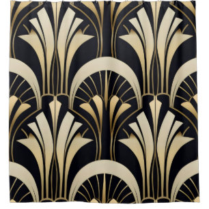 Cortina De Ducha Art Deco Negro y Oro simétrico