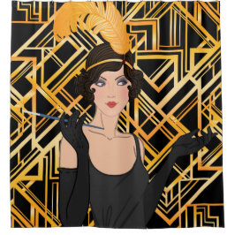 Cortina De Ducha Art déco, oro, negro, 1920, Gatsby, moda, modelo,