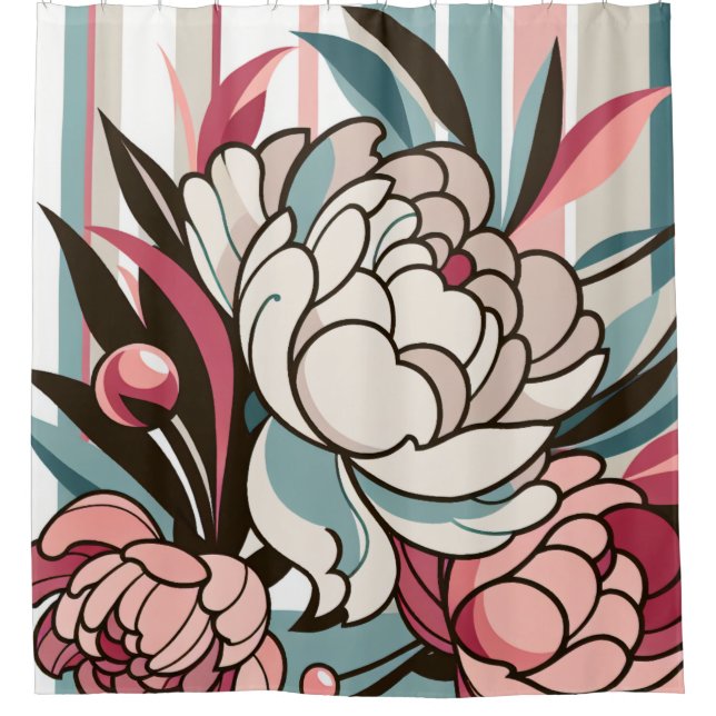 Cortina De Ducha Art Deco Peonies (Anverso)