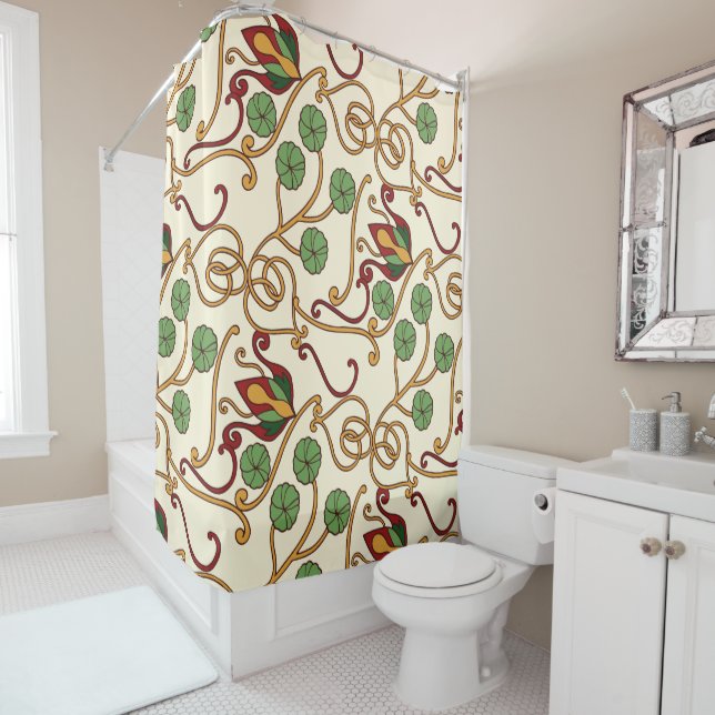 Cortina De Ducha Art Nouveau-inspired floral design (In situ)