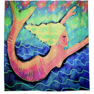 Cortina De Ducha Arte abstracto de sirena nadando