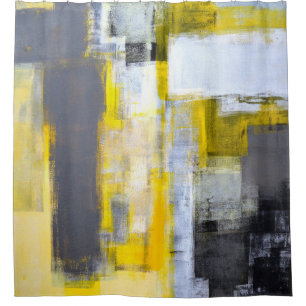 Cortina De Ducha Arte abstracto gris y amarillo "ocupado, ocupado"