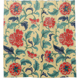Cortina De Ducha Arte Antiguo Chinoisería Floral Roja Art Nouveau V