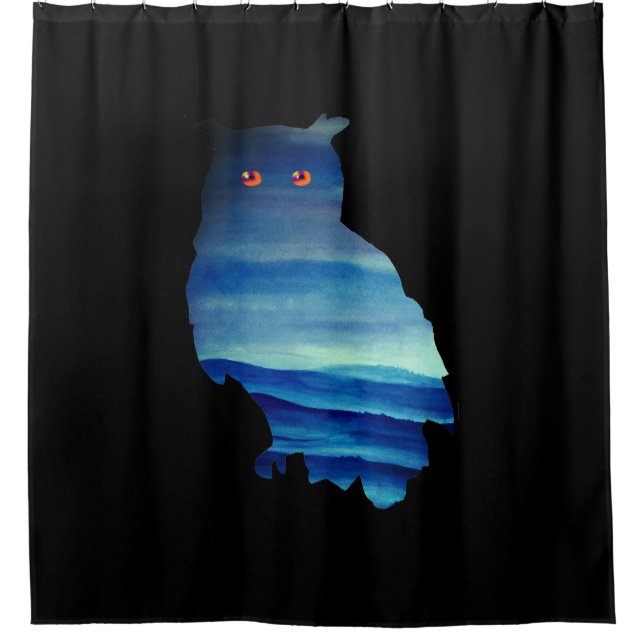 Cortina De Ducha Arte de búho acuarela (Anverso)