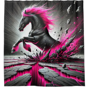 Cortina De Ducha Arte de caballos rosado y negro