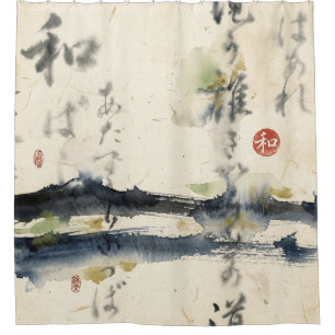 Cortina De Ducha Arte de Caligrafía Japonesa Vintage (11)