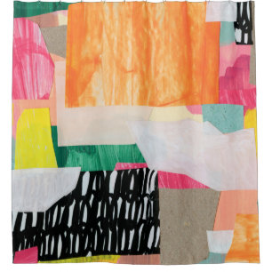 Cortina De Ducha Arte de collage moderno. Medios mixtos sobre lienz