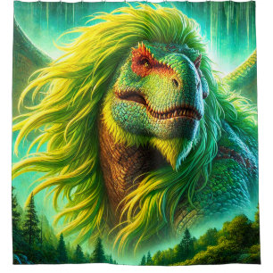 Cortina De Ducha Arte de Dinosaurios Verdes