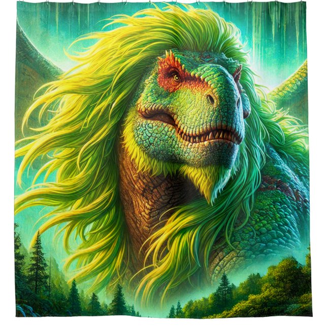 Cortina De Ducha Arte de Dinosaurios Verdes (Anverso)