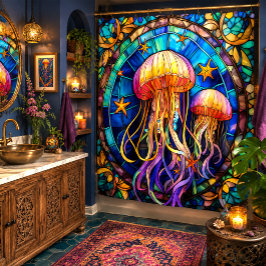 Cortina De Ducha Arte de estilo vitral de medusas