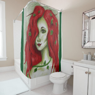 Cortina De Ducha Arte de fantasía Pixie Mujer pelirroja Ninfa Hiedr