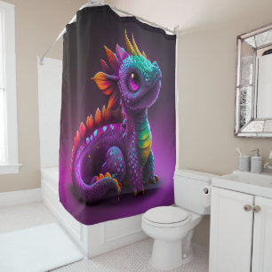 Cortina De Ducha Arte de lagarto dragón morado colorido lindo