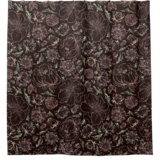 Cortina De Ducha Arte de línea botánica rosa delicada floral vintag