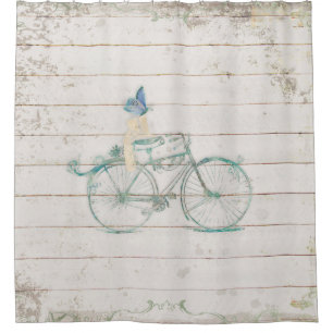 Cortina De Ducha Arte de madera de madera blanco de la bicicleta