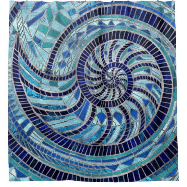 Cortina De Ducha Arte de mosaico de Nautilus Shell (Anverso)