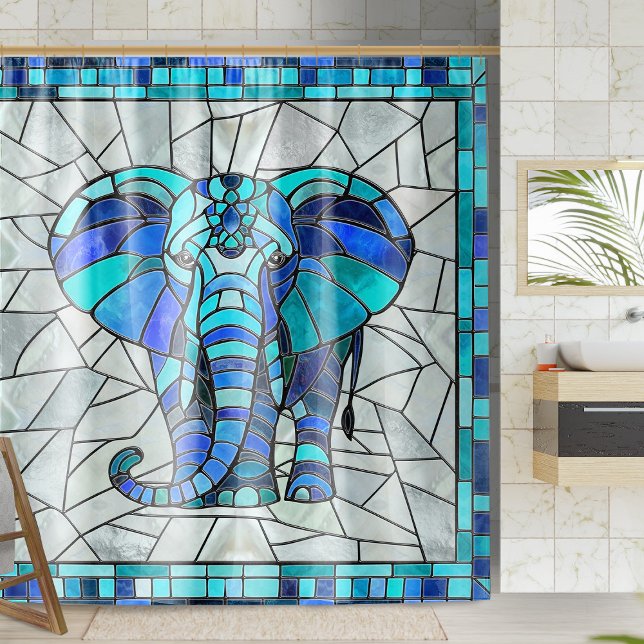 Cortina De Ducha Arte de mosaico del Elefante Azul (Subido por el creador)