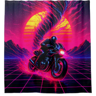 Cortina De Ducha Arte de motocicleta puesta de sol rosa
