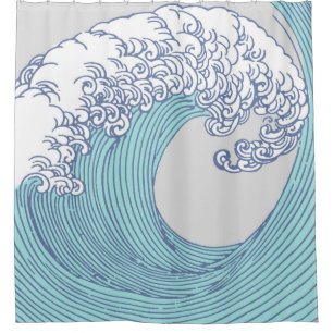 Cortina De Ducha Arte de olas de surf Ukiyo-e japonés vintage Costa