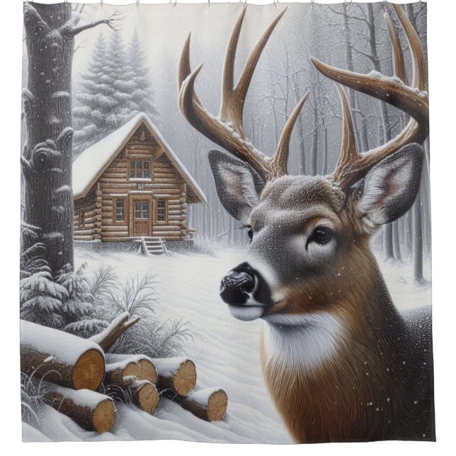 Cortina De Ducha Arte de venado/buck de invierno (Anverso)