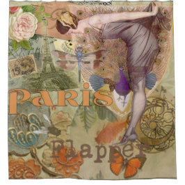 Cortina De Ducha Arte Deco Collage de Pavo Real Flapper de París Vi