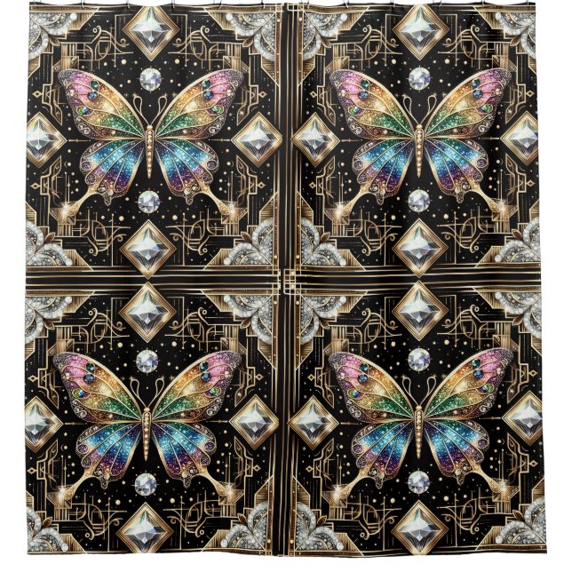 Cortina De Ducha Arte Deco Moderno Mariposa Arcoíris (Anverso)